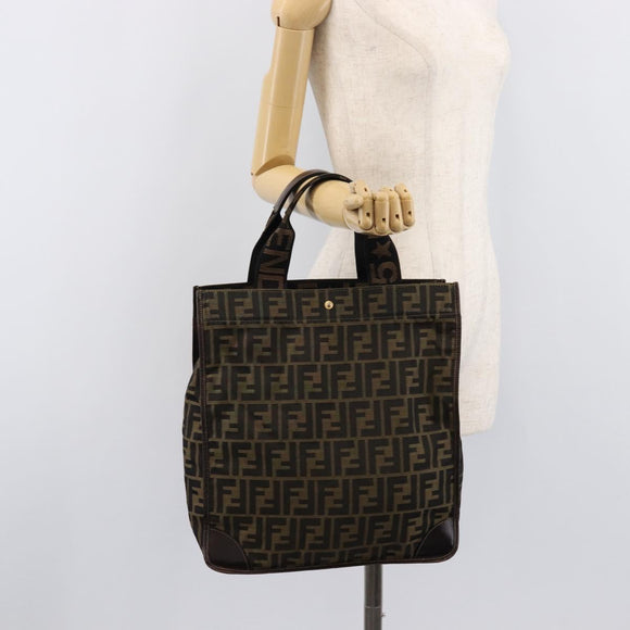 FENDI Zucca Canvas Hand Bag Brown Black Auth 211595A