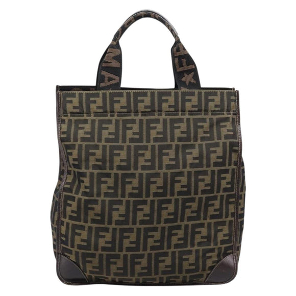 FENDI Zucca Canvas Hand Bag Brown Black Auth 211595A