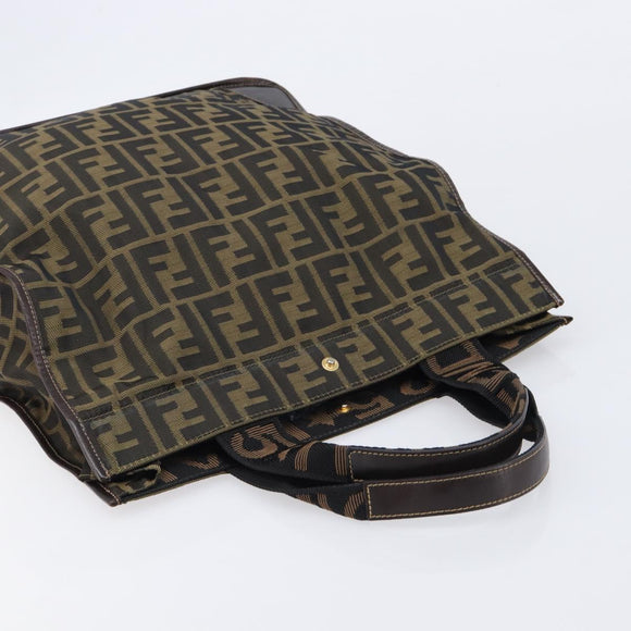 FENDI Zucca Canvas Hand Bag Brown Black Auth 211595A