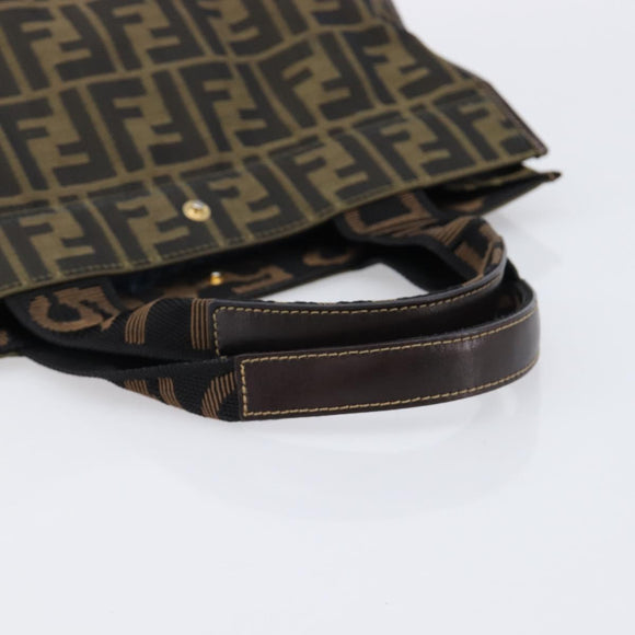 FENDI Zucca Canvas Hand Bag Brown Black Auth 211595A