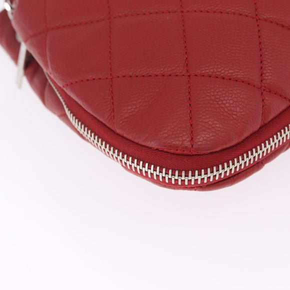 CHANEL Matelasse Chain Tote Bag Caviar Skin Red Silver CC Auth 211596M