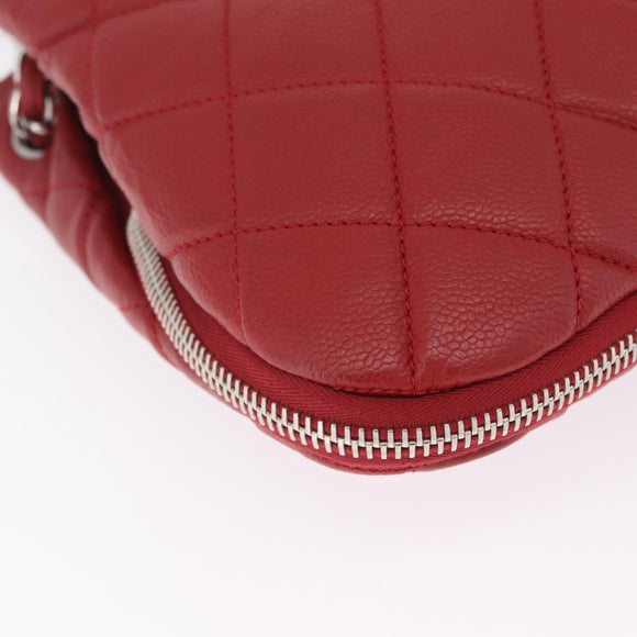 CHANEL Matelasse Chain Tote Bag Caviar Skin Red Silver CC Auth 211596M
