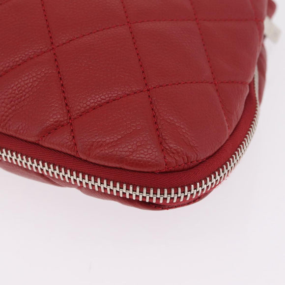 CHANEL Matelasse Chain Tote Bag Caviar Skin Red Silver CC Auth 211596M