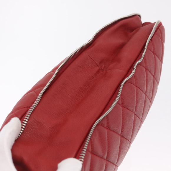 CHANEL Matelasse Chain Tote Bag Caviar Skin Red Silver CC Auth 211596M