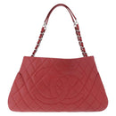 CHANEL Matelasse Chain Tote Bag Caviar Skin Red Silver CC Auth 211596M-2