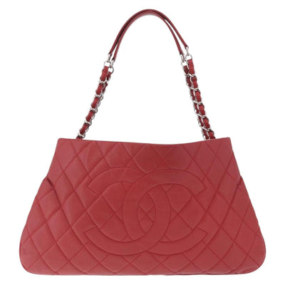 CHANEL Matelasse Chain Tote Bag Caviar Skin Red Silver CC Auth 211596M - 0