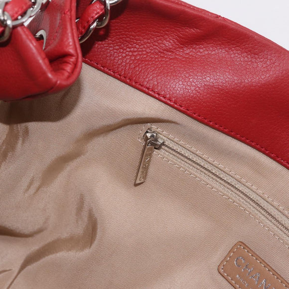 CHANEL Matelasse Chain Tote Bag Caviar Skin Red Silver CC Auth 211596M