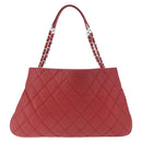 CHANEL Matelasse Chain Tote Bag Caviar Skin Red Silver CC Auth 211596M-3