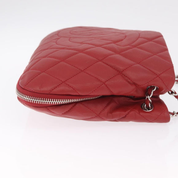 CHANEL Matelasse Chain Tote Bag Caviar Skin Red Silver CC Auth 211596M
