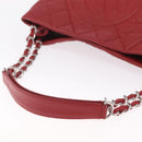 CHANEL Matelasse Chain Tote Bag Caviar Skin Red Silver CC Auth 211596M-7