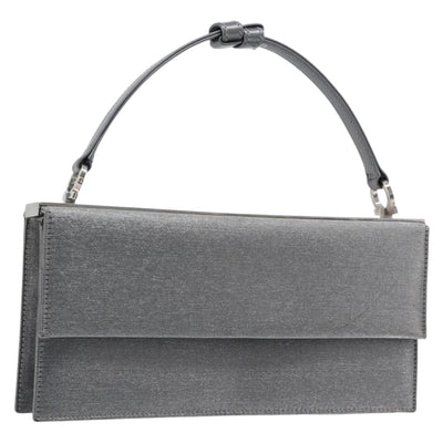 Salvatore Ferragamo Gancini Hand Bag Satin Gray Silver Auth 211597A