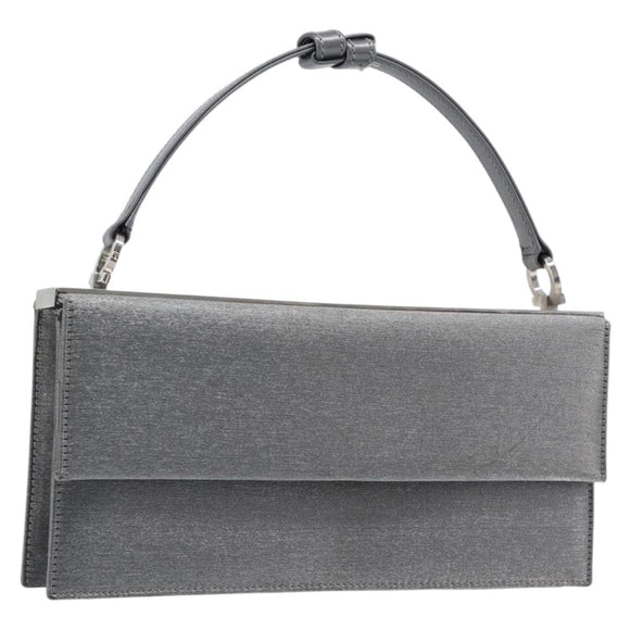 Salvatore Ferragamo Gancini Hand Bag Satin Gray Silver Auth 211597A