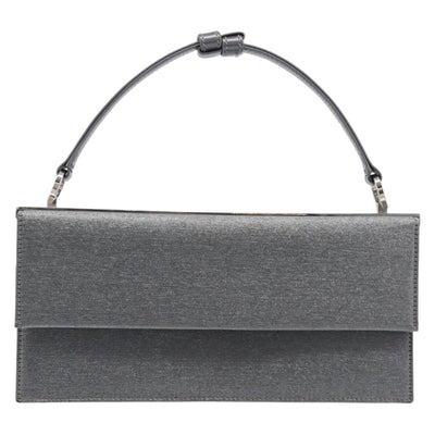 Salvatore Ferragamo Gancini Hand Bag Satin Gray Silver Auth 211597A - 0