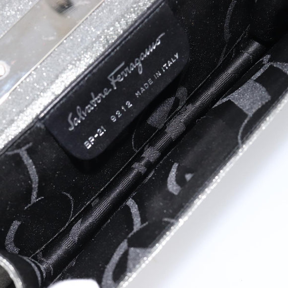 Salvatore Ferragamo Gancini Hand Bag Satin Gray Silver Auth 211597A