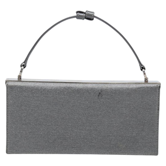 Salvatore Ferragamo Gancini Hand Bag Satin Gray Silver Auth 211597A