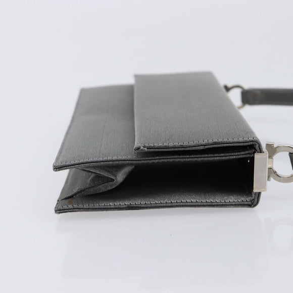 Salvatore Ferragamo Gancini Hand Bag Satin Gray Silver Auth 211597A