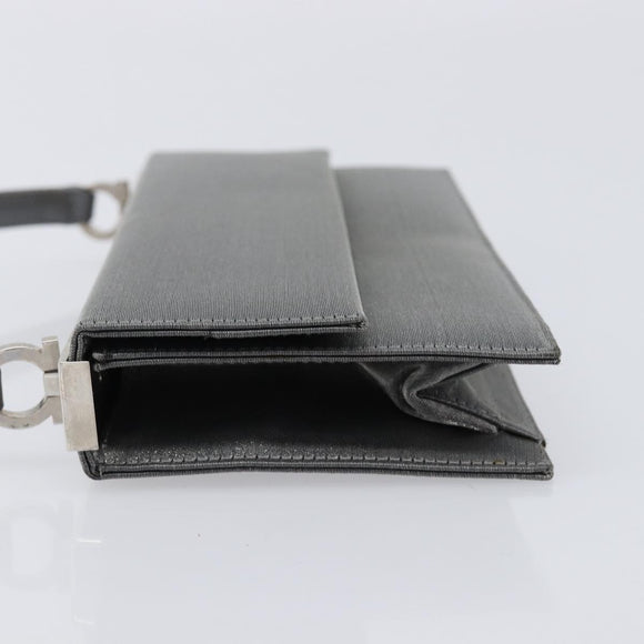 Salvatore Ferragamo Gancini Hand Bag Satin Gray Silver Auth 211597A