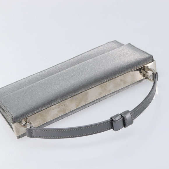 Salvatore Ferragamo Gancini Hand Bag Satin Gray Silver Auth 211597A