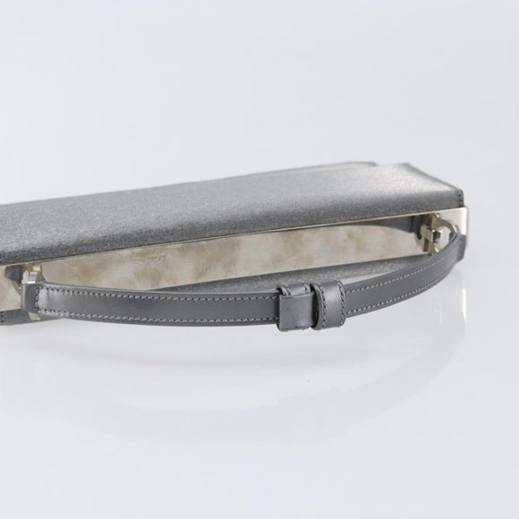 Salvatore Ferragamo Gancini Hand Bag Satin Gray Silver Auth 211597A
