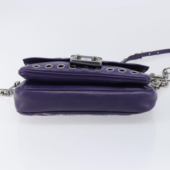 Miu Miu Chain Shoulder Bag Leather Purple Silver Auth 211604V
