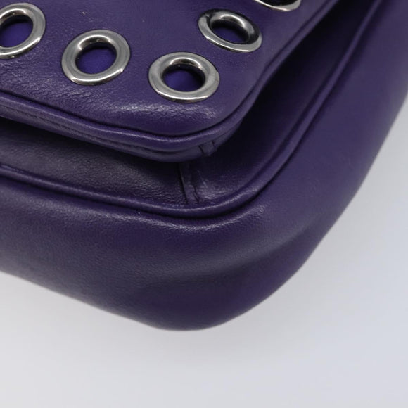 Miu Miu Chain Shoulder Bag Leather Purple Silver Auth 211604V