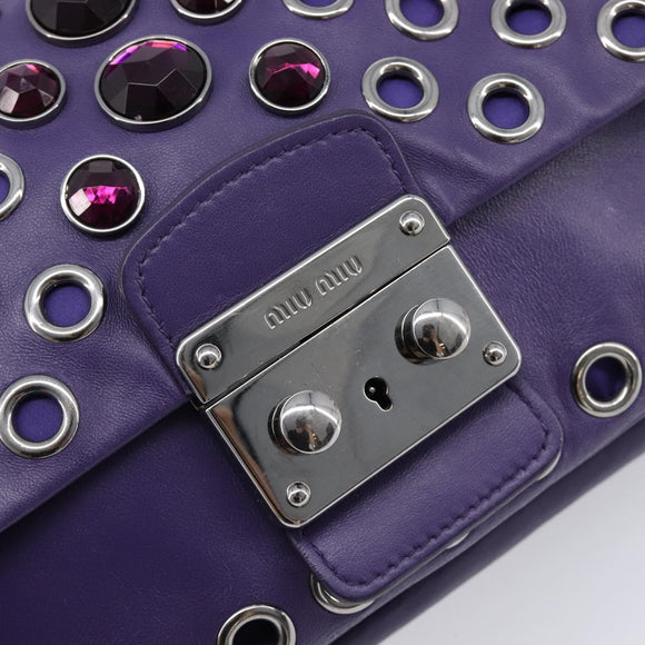 Miu Miu Chain Shoulder Bag Leather Purple Silver Auth 211604V