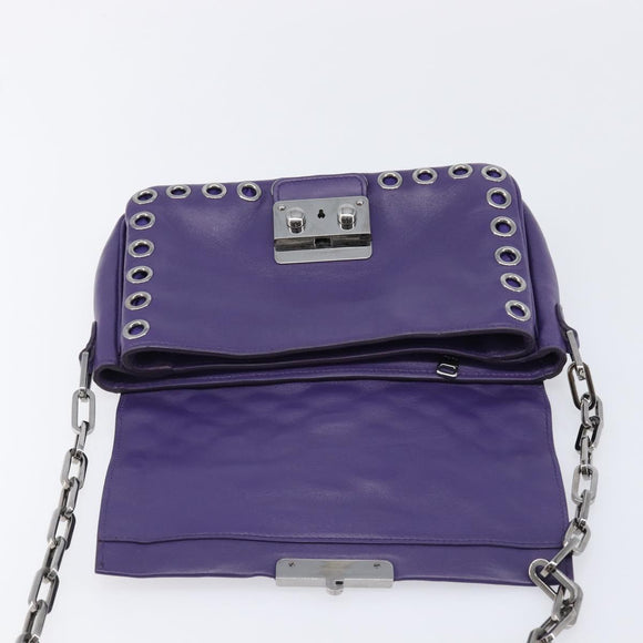Miu Miu Chain Shoulder Bag Leather Purple Silver Auth 211604V