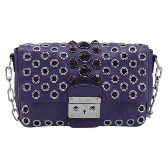 Miu Miu Chain Shoulder Bag Leather Purple Silver Auth 211604V