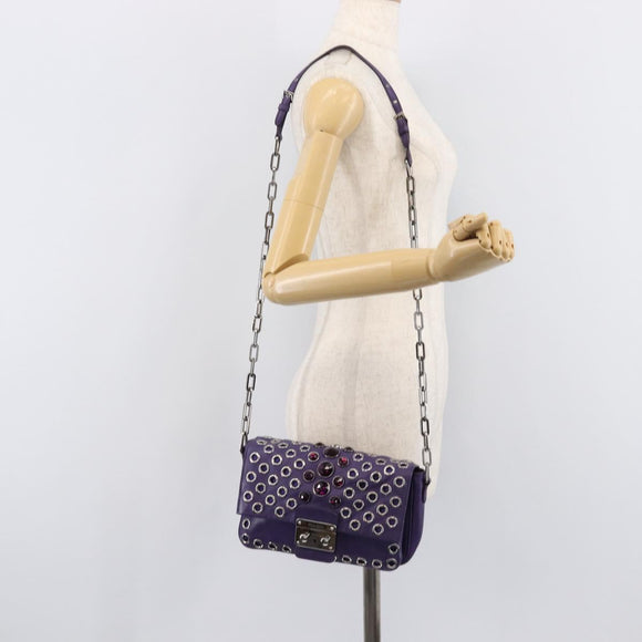 Miu Miu Chain Shoulder Bag Leather Purple Silver Auth 211604V