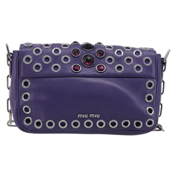 Miu Miu Chain Shoulder Bag Leather Purple Silver Auth 211604V