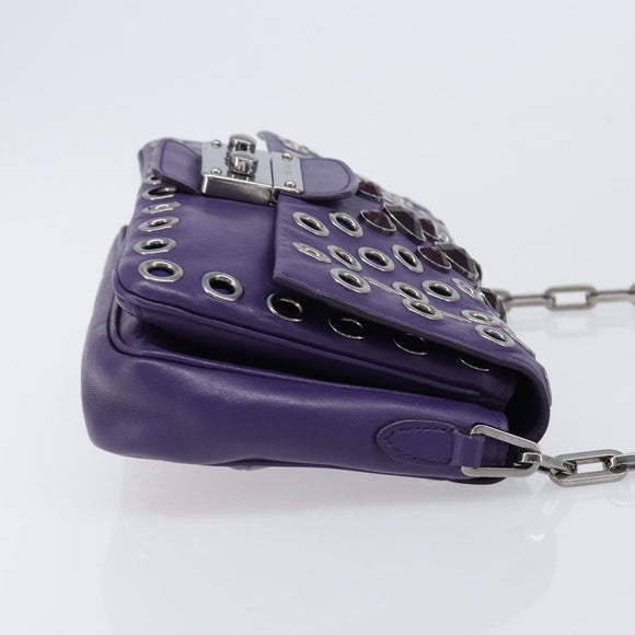 Miu Miu Chain Shoulder Bag Leather Purple Silver Auth 211604V