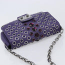 Miu Miu Chain Shoulder Bag Leather Purple Silver Auth 211604V-6