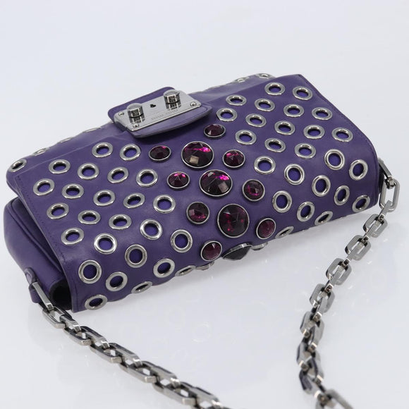 Miu Miu Chain Shoulder Bag Leather Purple Silver Auth 211604V