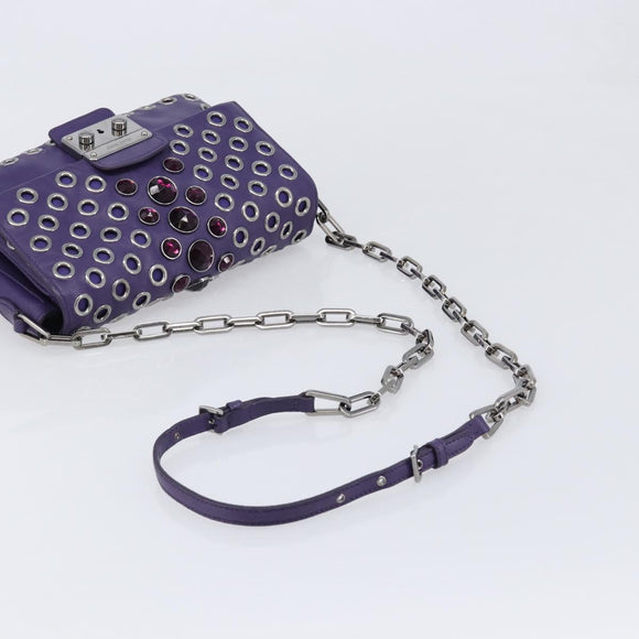 Miu Miu Chain Shoulder Bag Leather Purple Silver Auth 211604V