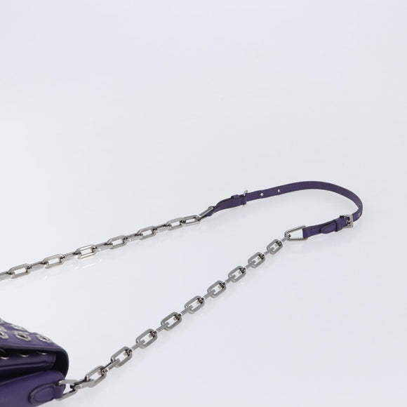 Miu Miu Chain Shoulder Bag Leather Purple Silver Auth 211604V