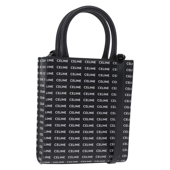 CELINE Mini Vertical Cabas Hand Bag PVC 2way Black Gold Auth 211607M