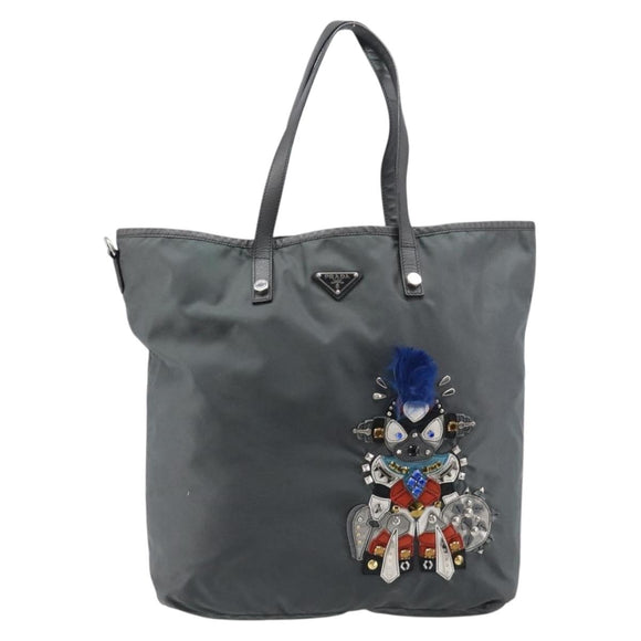 PRADA Tote Bag Nylon Gray Silver Auth 211613A