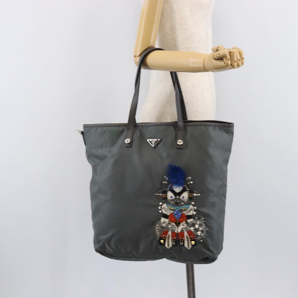PRADA Tote Bag Nylon Gray Silver Auth 211613A