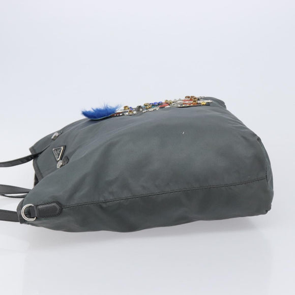 PRADA Tote Bag Nylon Gray Silver Auth 211613A