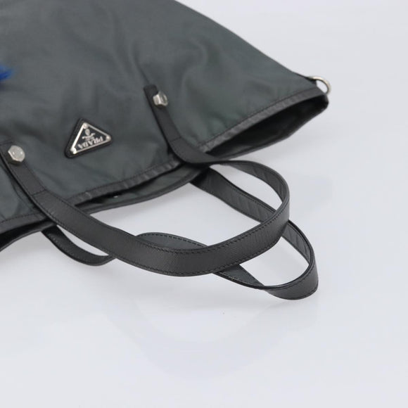 PRADA Tote Bag Nylon Gray Silver Auth 211613A