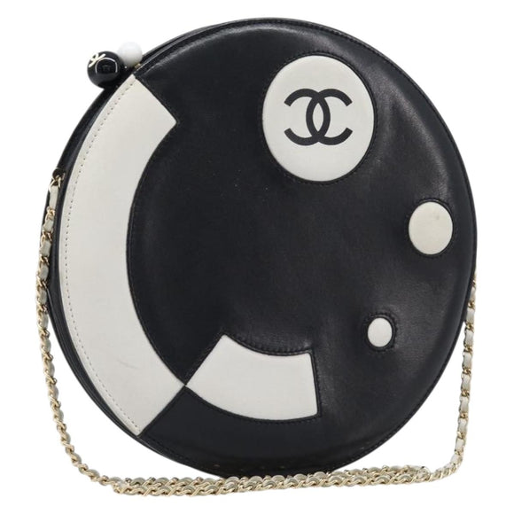 CHANEL Disc Bag Chain Shoulder Bag Lamb Skin White Gold CC Auth 211618V
