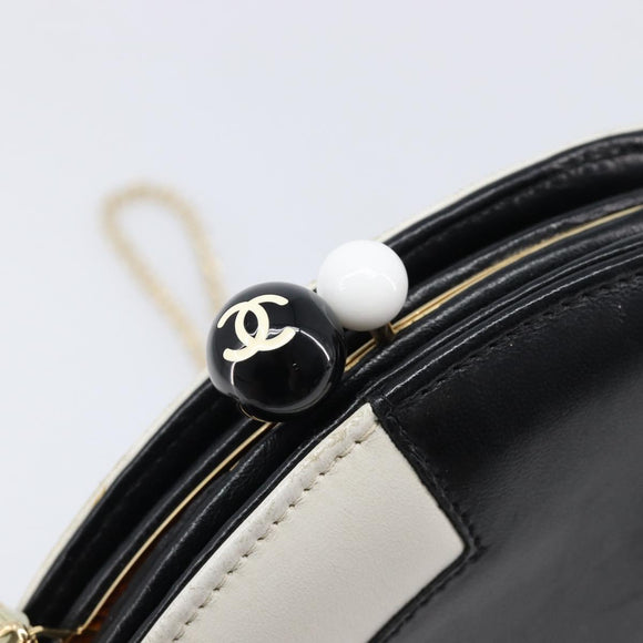 CHANEL Disc Bag Chain Shoulder Bag Lamb Skin White Gold CC Auth 211618V