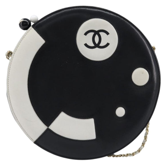CHANEL Disc Bag Chain Shoulder Bag Lamb Skin White Gold CC Auth 211618V