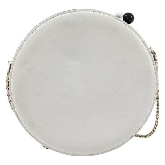 CHANEL Disc Bag Chain Shoulder Bag Lamb Skin White Gold CC Auth 211618V