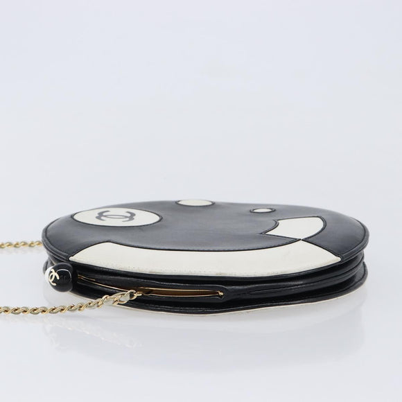 CHANEL Disc Bag Chain Shoulder Bag Lamb Skin White Gold CC Auth 211618V