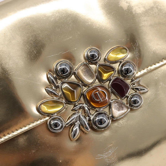Christian Dior Clutch Bag Patent leather Gold Auth 211619