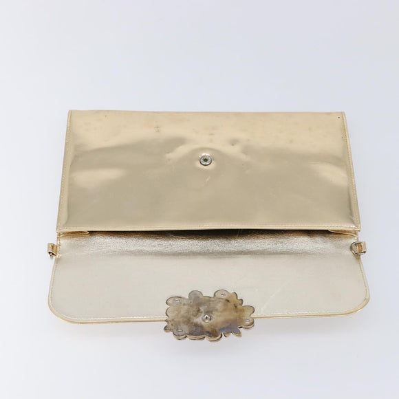 Christian Dior Clutch Bag Patent leather Gold Auth 211619