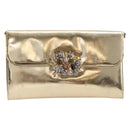 Christian Dior Clutch Bag Patent leather Gold Auth 211619-2