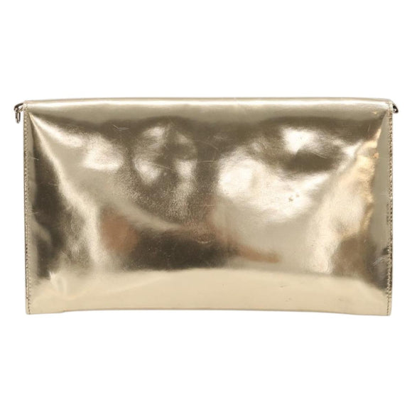 Christian Dior Clutch Bag Patent leather Gold Auth 211619