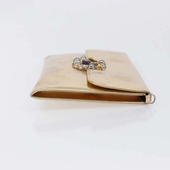 Christian Dior Clutch Bag Patent leather Gold Auth 211619